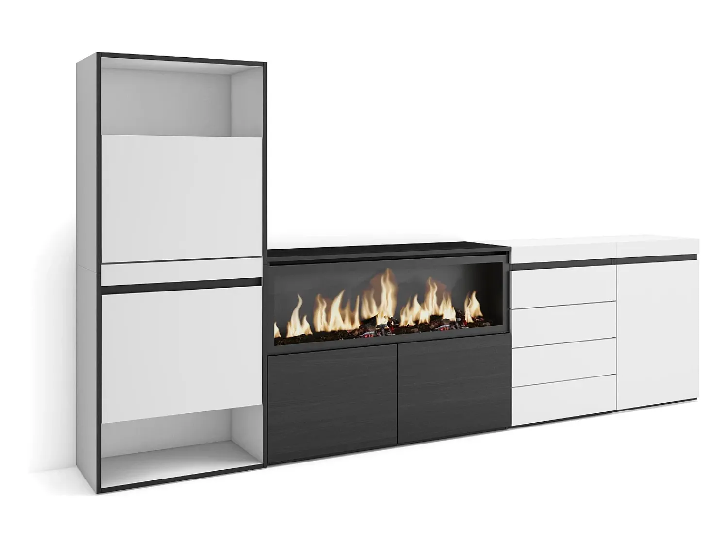 Móvel De Arrumação|Sapateira|Skraut Home Sapateira, 274x35x145cm, Para quarto, dormitório, Lareira eléctrica XXL, Cómoda, Branco