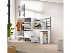 Móvel De Arrumação|Sapateira|Skraut Home Sapateira, 227x35x145cm, Para quarto, dormitório, Roupeiro aberto, Cómoda, Tiras Deco. Madeira, Branco