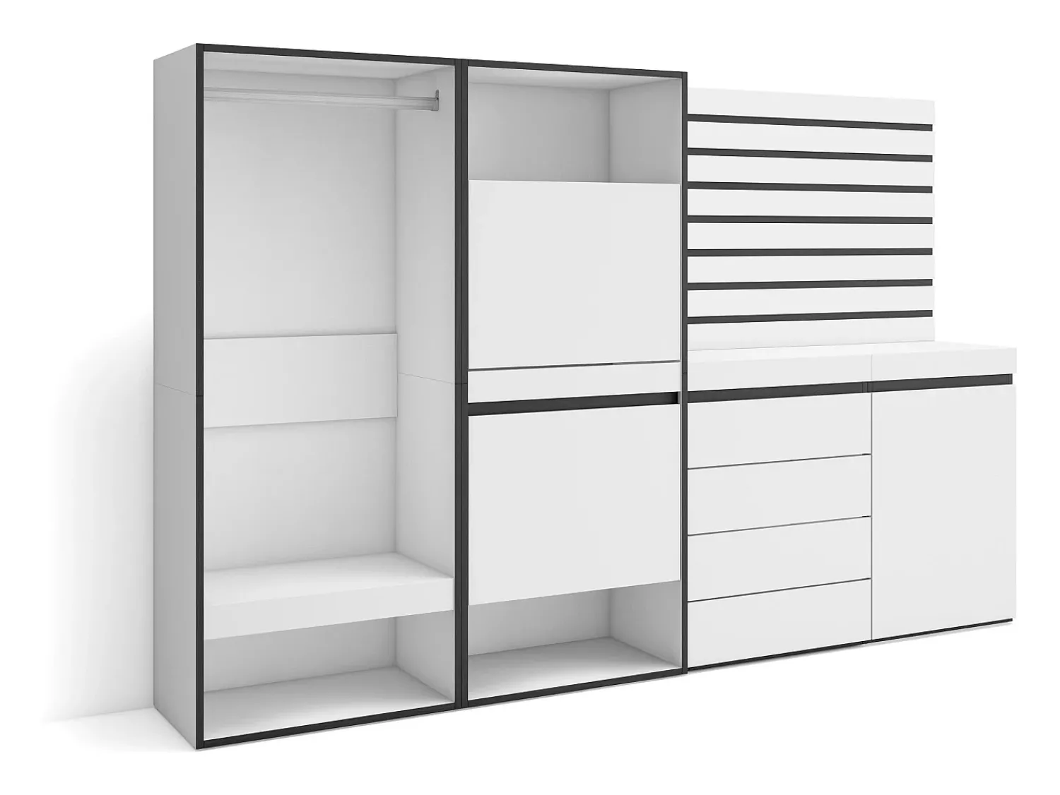 Móvel De Arrumação|Sapateira|Skraut Home Sapateira, 227x35x145cm, Para quarto, dormitório, Roupeiro aberto, Cómoda, Tiras Deco. Madeira, Branco