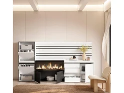 Móvel De Arrumação|Sapateira*Skraut Home Sapateira, 274x35x145cm, Para quarto, dormitório, Lareira eléctrica XXL, Cómoda, Tiras Deco. Madeira, Branco