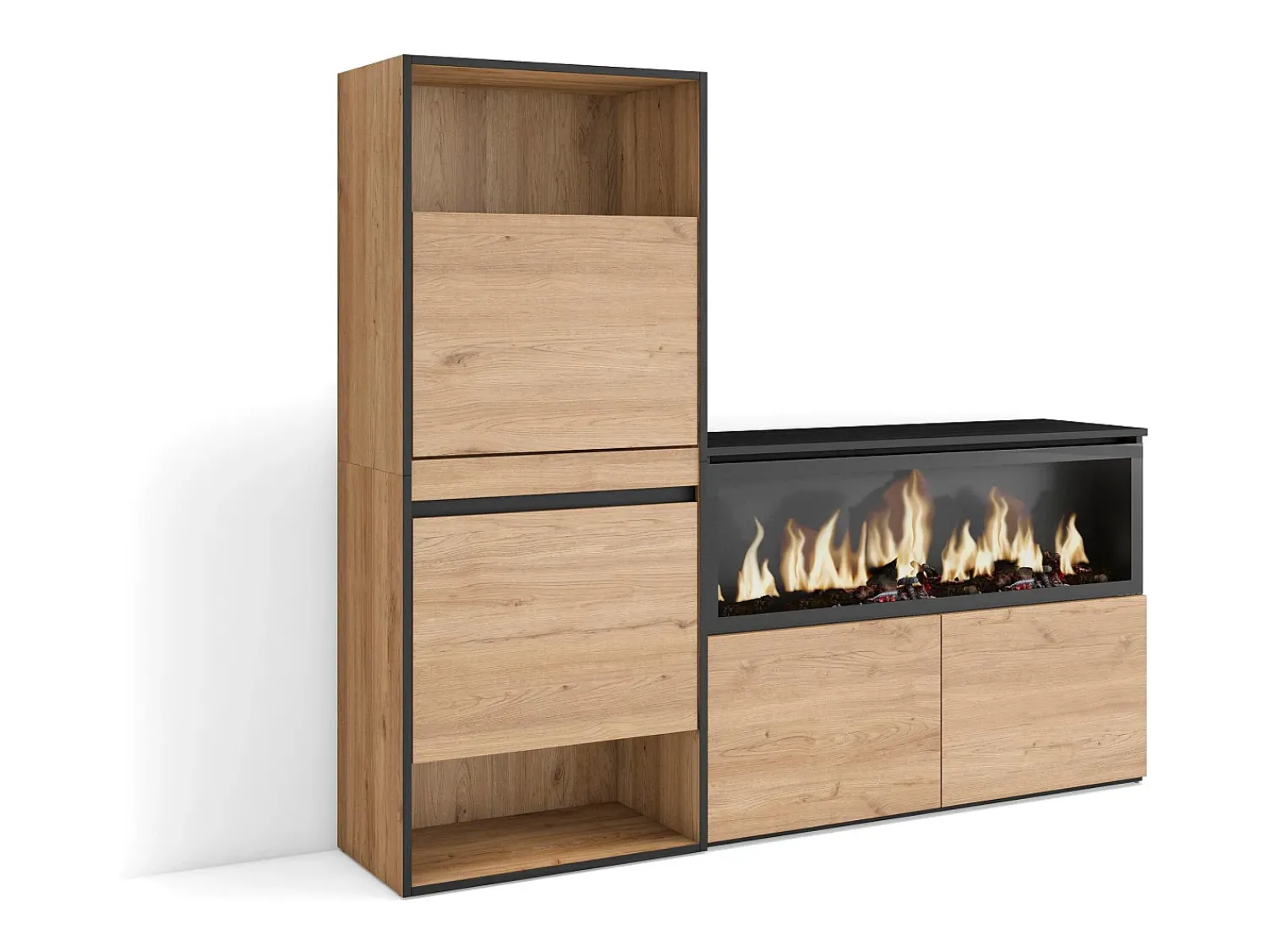 Móvel De Arrumação|Sapateira*Skraut Home Sapateira, 167x35x145cm, Para quarto, dormitório, Lareira eléctrica XXL, Carvalho Natural claro