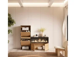 Móvel De Arrumação|Sapateira*Skraut Home Sapateira, 167x35x145cm, Para quarto, dormitório, Lareira eléctrica XXL, Carvalho Natural claro