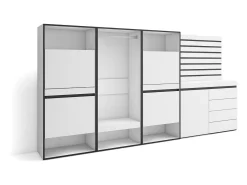 Sale Skraut Home Sapateira, 287x35x145cm, Para quarto, dormitório, Roupeiro aberto, Cómoda, Tiras Deco. Madeira, Branco