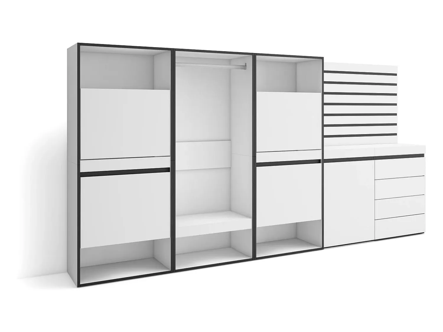 Sale Skraut Home Sapateira, 287x35x145cm, Para quarto, dormitório, Roupeiro aberto, Cómoda, Tiras Deco. Madeira, Branco