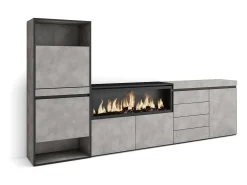 Móvel De Arrumação|Sapateira|Skraut Home Sapateira, 274x35x145cm, Para quarto, dormitório, Lareira eléctrica XXL, Cómoda, Cimento Cinzento