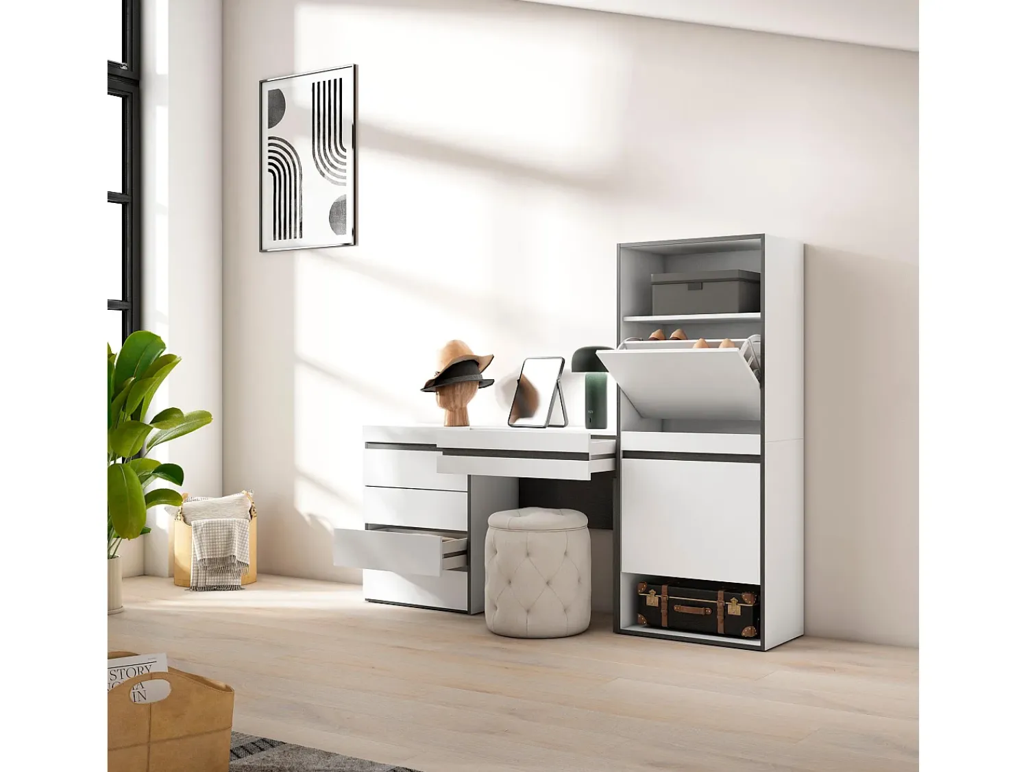 Móvel De Arrumação|Sapateira*Skraut Home Sapateira, 187x35x145cm, Para quarto, dormitório, Cómoda, Toucador, Branco