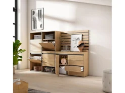 Móvel De Arrumação|Sapateira|Skraut Home Sapateira, 227x35x145cm, Para quarto, dormitório, Cómoda, Tiras Deco. Madeira, Carvalho Natural claro
