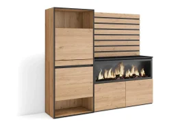 Móvel De Arrumação|Sapateira|Skraut Home Sapateira, 167x35x145cm, Para quarto, dormitório, Lareira eléctrica XXL, Tiras Deco. Madeira, Carvalho Natural claro