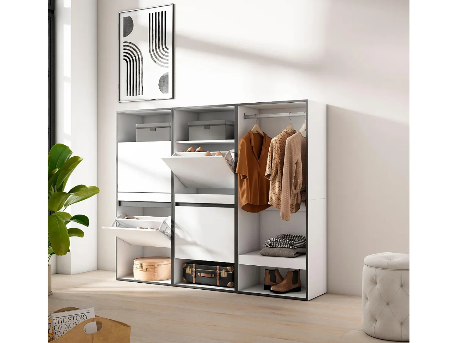 Best Skraut Home Sapateira, 180x35x145cm, Para quarto, dormitório, Roupeiro aberto, Branco