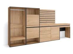 Best Skraut Home Sapateira, 297x35x145cm, Para quarto, dormitório, Roupeiro aberto, Cómoda, Tiras Deco. Madeira, Toucador, Carvalho Natural claro