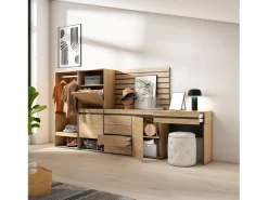 Best Skraut Home Sapateira, 297x35x145cm, Para quarto, dormitório, Roupeiro aberto, Cómoda, Tiras Deco. Madeira, Toucador, Carvalho Natural claro