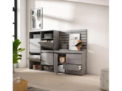 Móvel De Arrumação|Sapateira|Skraut Home Sapateira, 227x35x145cm, Para quarto, dormitório, Cómoda, Tiras Deco. Madeira, Cimento Cinzento