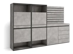 Móvel De Arrumação|Sapateira|Skraut Home Sapateira, 227x35x145cm, Para quarto, dormitório, Cómoda, Tiras Deco. Madeira, Cimento Cinzento
