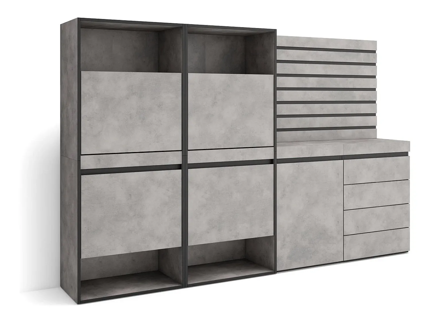 Móvel De Arrumação|Sapateira|Skraut Home Sapateira, 227x35x145cm, Para quarto, dormitório, Cómoda, Tiras Deco. Madeira, Cimento Cinzento