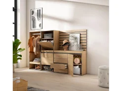 Móvel De Arrumação|Sapateira*Skraut Home Sapateira, 227x35x145cm, Para quarto, dormitório, Roupeiro aberto, Cómoda, Tiras Deco. Madeira, Carvalho Natural claro