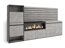 Móvel De Arrumação|Sapateira|Skraut Home Sapateira, 274x35x145cm, Para quarto, dormitório, Lareira eléctrica XXL, Cómoda, Tiras Deco. Madeira, Cimento Cinzento