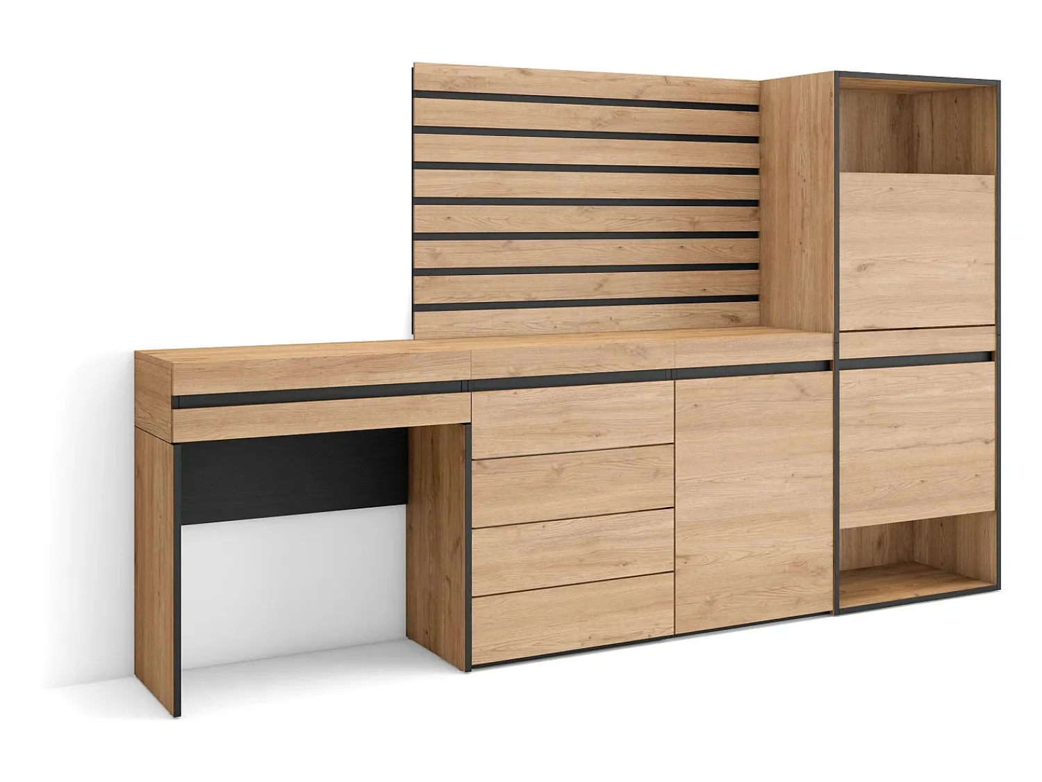 Hot Skraut Home Sapateira, 237x35x145cm, Para quarto, dormitório, Cómoda, Tiras Deco. Madeira, Toucador, Carvalho Natural claro