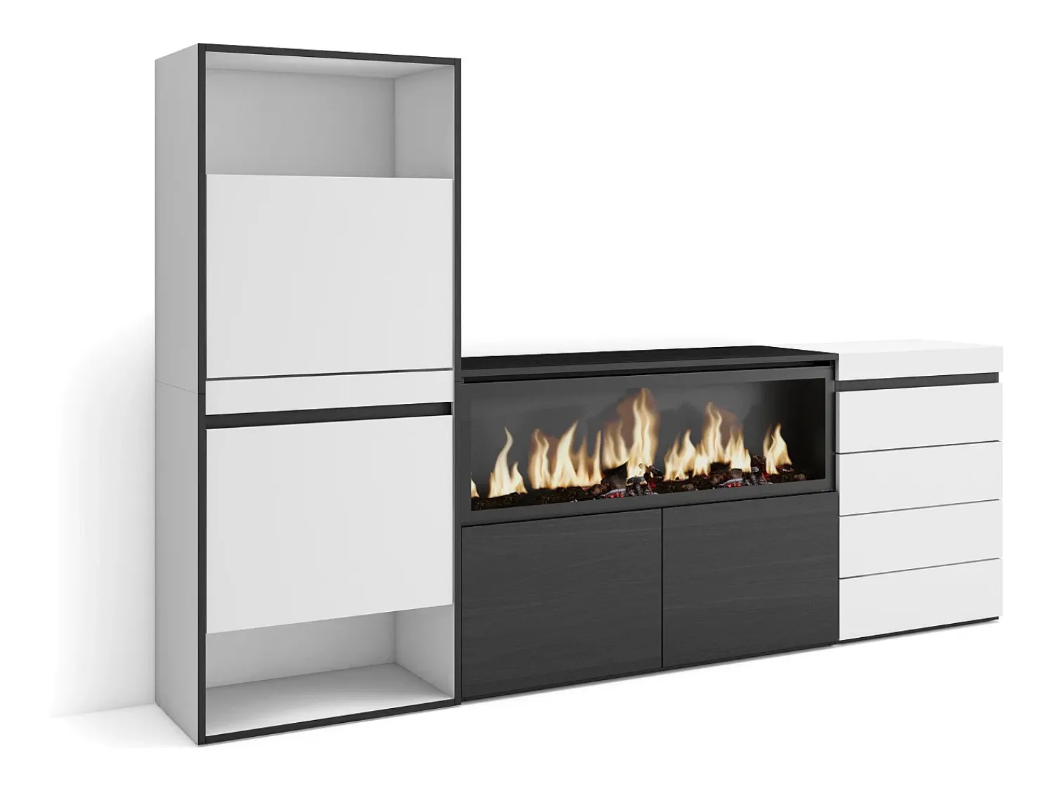 Móvel De Arrumação|Sapateira|Skraut Home Sapateira, 224x35x145cm, Para quarto, dormitório, Lareira eléctrica XXL, Cómoda, Branco