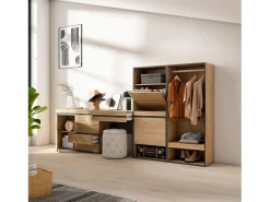 Móvel De Arrumação|Sapateira|Skraut Home Sapateira, 297x35x145cm, Para quarto, dormitório, Roupeiro aberto, Cómoda, Toucador, Carvalho Natural claro
