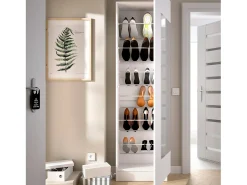 New Dmora Sapateira Zevola, Sapateira de entrada que economiza espaço, Sapateira com 1 porta espelhada, 50x27h186 cm, Branco