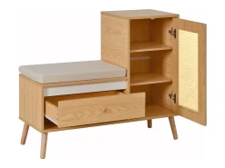 ModernLuxe Sapateiro de rattan - Banco de entrada - Com almofada - 1 gaveta e 1 porta de rattan - Natural^ Móvel De Arrumação|Sapateira