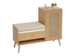 ModernLuxe Sapateiro de rattan - Banco de entrada - Com almofada - 1 gaveta e 1 porta de rattan - Natural^ Móvel De Arrumação|Sapateira