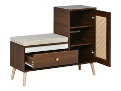 Móvel De Arrumação|Sapateira|ModernLuxe Sapateiro de rattan - Banco de entrada - Com almofada - 1 gaveta e 1 porta de rattan - Marrom Castanho