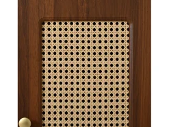 Móvel De Arrumação|Sapateira|ModernLuxe Sapateiro de rattan - Banco de entrada - Com almofada - 1 gaveta e 1 porta de rattan - Marrom Castanho