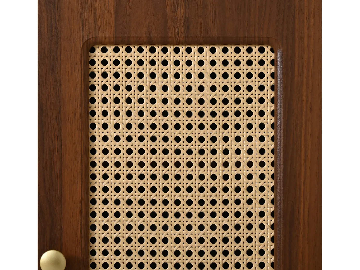 Móvel De Arrumação|Sapateira|ModernLuxe Sapateiro de rattan - Banco de entrada - Com almofada - 1 gaveta e 1 porta de rattan - Marrom Castanho
