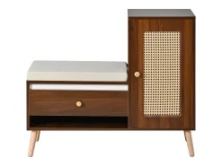 Móvel De Arrumação|Sapateira|ModernLuxe Sapateiro de rattan - Banco de entrada - Com almofada - 1 gaveta e 1 porta de rattan - Marrom Castanho