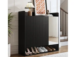 Móvel De Arrumação|Sapateira*ModernLuxe Sapateiro 110x35,5x110 cm - com espelho - com 3 portas - MDF - Preto