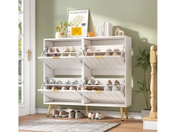 Móvel De Arrumação|Sapateira*ModernLuxe Sapateiro 100x24x91,25cm - con 4 portas de abrir - prateleira de 8 níveis - puxador de metal - Branco