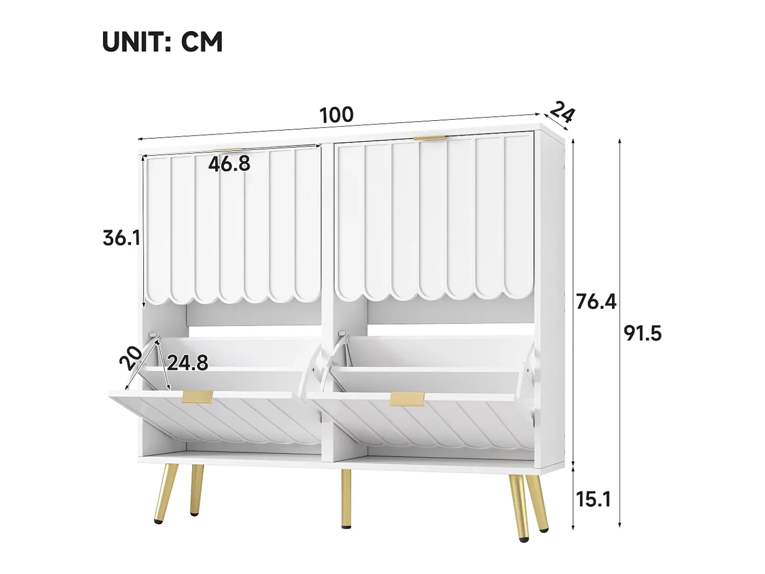 Móvel De Arrumação|Sapateira*ModernLuxe Sapateiro 100x24x91,25cm - con 4 portas de abrir - prateleira de 8 níveis - puxador de metal - Branco