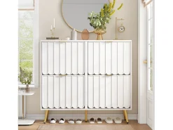 Móvel De Arrumação|Sapateira*ModernLuxe Sapateiro 100x24x91,25cm - con 4 portas de abrir - prateleira de 8 níveis - puxador de metal - Branco
