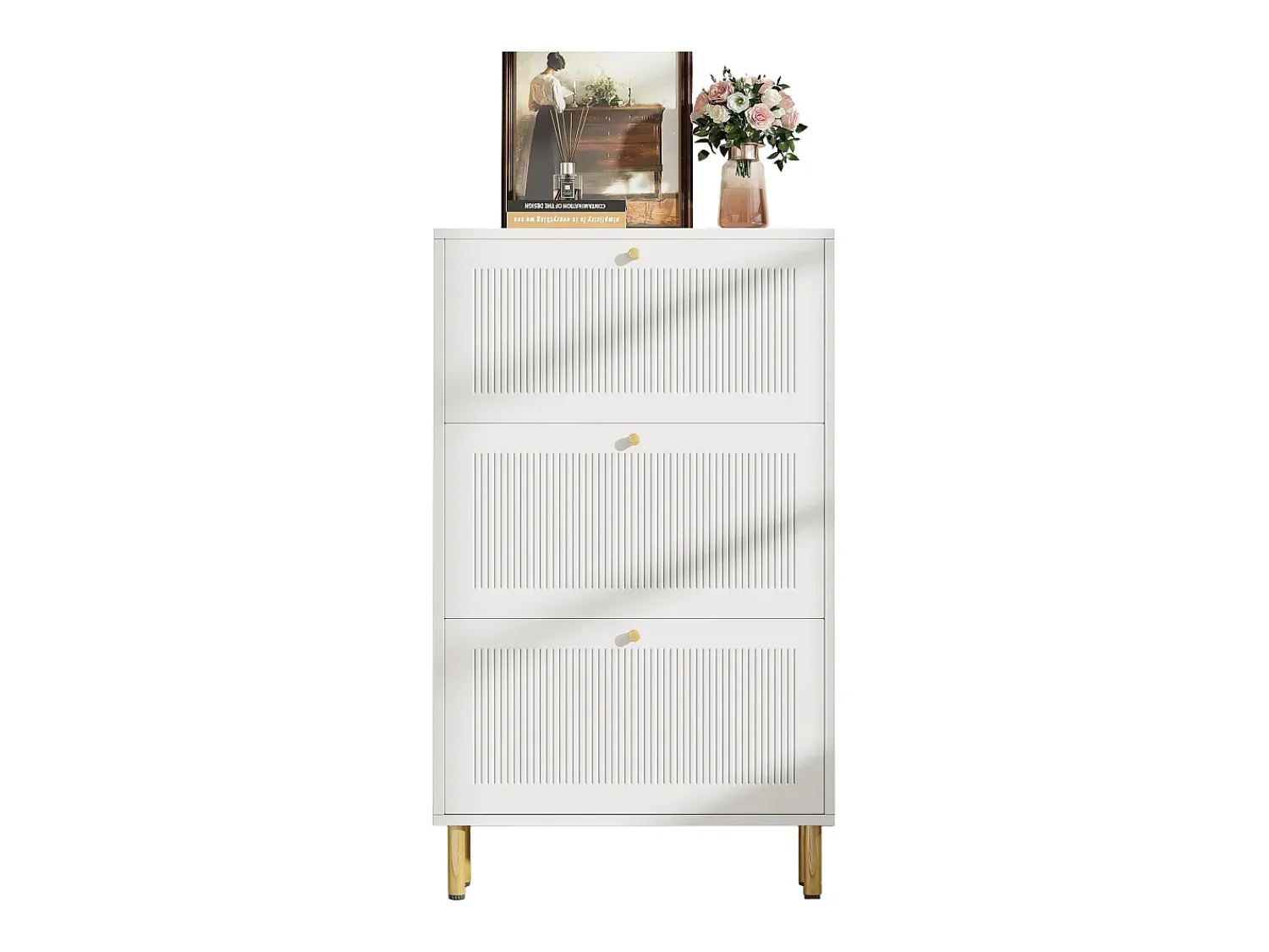 Online ModernLuxe Sapateiro 73x25x125cm - con 3 portas de abrir - prateleira de 6 níveis - Branco