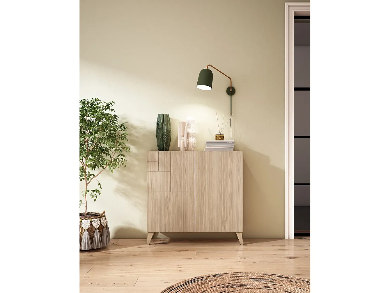 Móvel De Arrumação|Sapateira*Herdasa Sapateiro/Móvel organização - H87cm x L90cm x P27cm nogueira clara - Bergen Natural claro