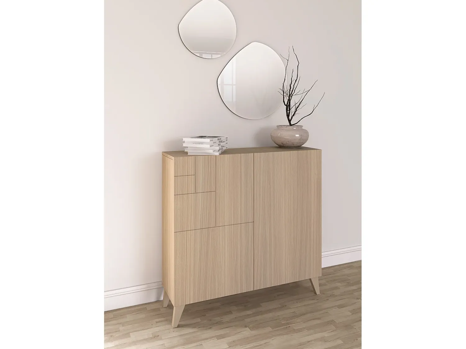 Móvel De Arrumação|Sapateira*Herdasa Sapateiro/Móvel organização - H87cm x L90cm x P27cm nogueira clara - Bergen Natural claro