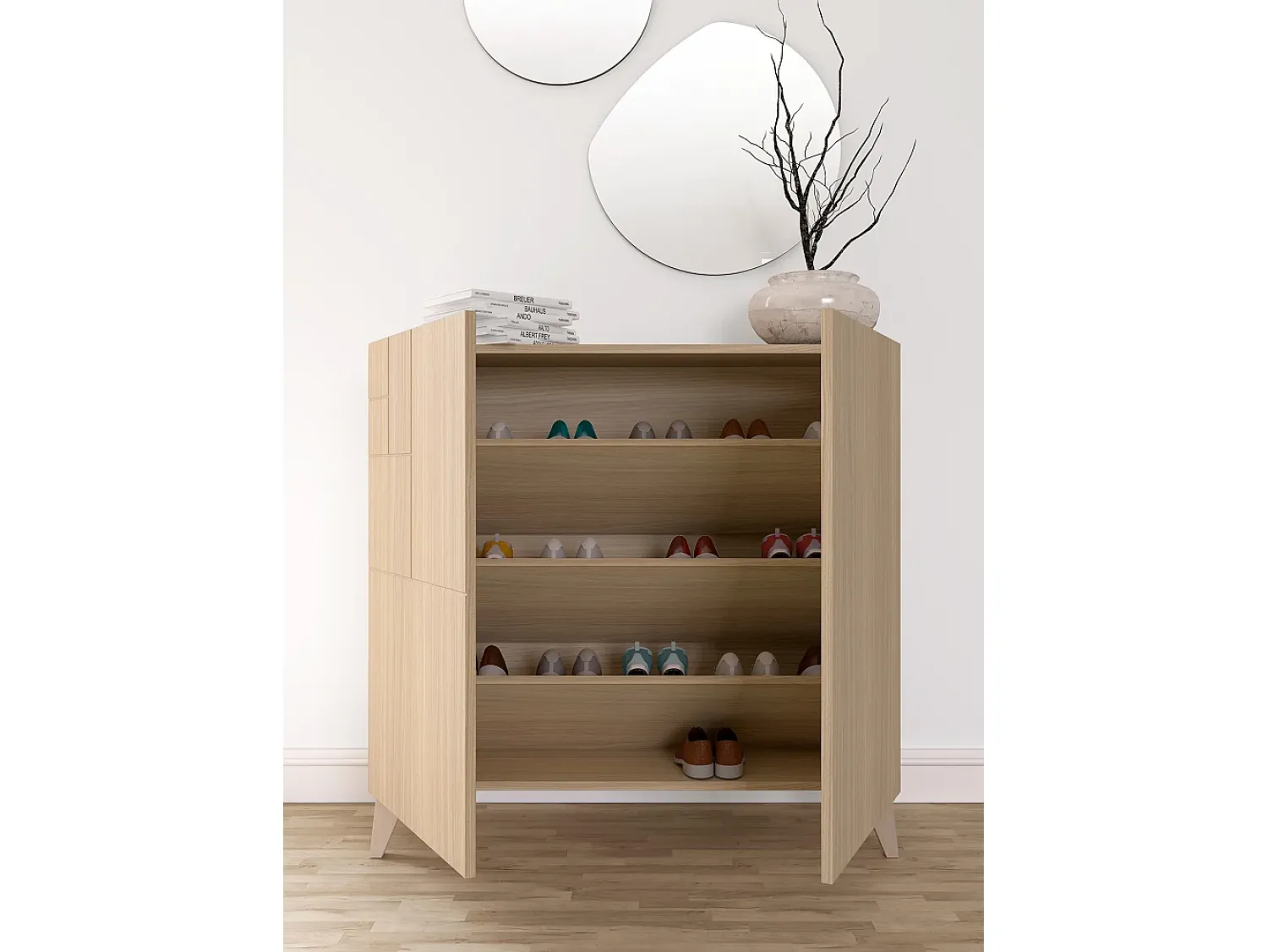 Móvel De Arrumação|Sapateira*Herdasa Sapateiro/Móvel organização - H87cm x L90cm x P27cm nogueira clara - Bergen Natural claro