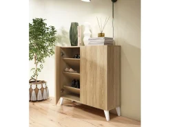 Móvel De Arrumação|Sapateira|Herdasa Sapateiro/Móvel organização - H87cm x L90cm x P27cm chêne dore pernas – Bergen Branco