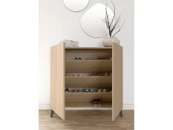 Móvel De Arrumação|Sapateira|Herdasa Sapateiro/Móvel organização - H87cm x L90cm x P27cm nogueira clara pernas grafite - Bergen Cinzento