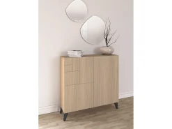 Móvel De Arrumação|Sapateira|Herdasa Sapateiro/Móvel organização - H87cm x L90cm x P27cm nogueira clara pernas grafite - Bergen Cinzento