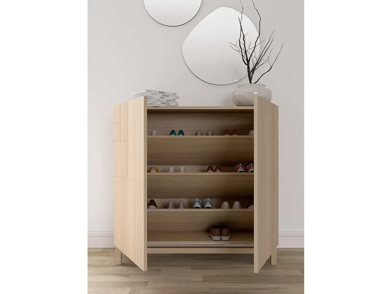 Discount Herdasa Sapateiro/Móvel organização - H90cm x L90cm x P27cm nogueira clara - Copenhague Natural claro