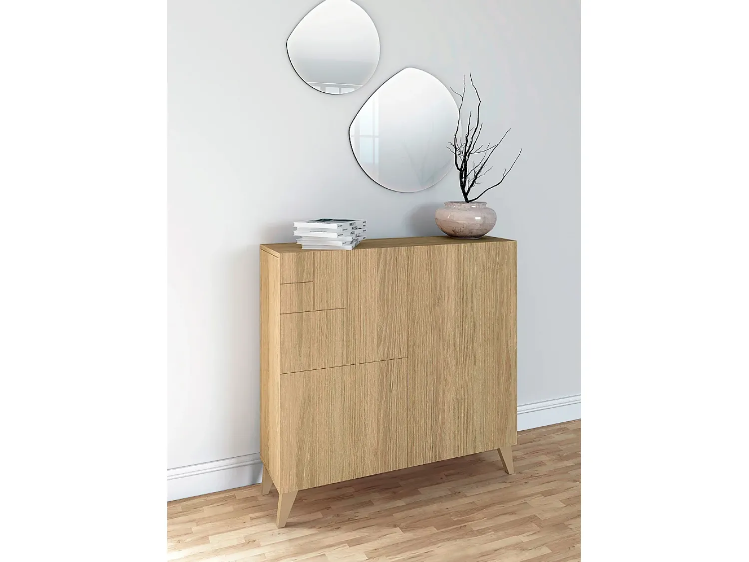 Herdasa Sapateiro/Móvel organização - H87cm x L90cm x P27cm chêne dore – Bergen^ Móvel De Arrumação|Sapateira