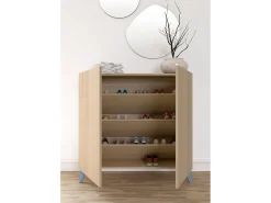 Móvel De Arrumação|Sapateira*Herdasa Sapateiro/Móvel organização - H87cm x L90cm x P27cm nogueira clara pernas - Bergen Azul