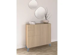 Móvel De Arrumação|Sapateira*Herdasa Sapateiro/Móvel organização - H87cm x L90cm x P27cm nogueira clara pernas - Bergen Azul