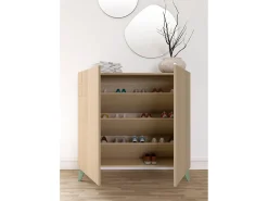 Móvel De Arrumação|Sapateira*Herdasa Sapateiro/Móvel organização - H87cm x L90cm x P27cm nogueira clara pernas - Bergen Verde