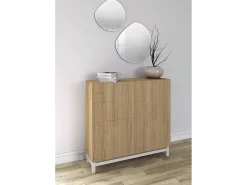 Móvel De Arrumação|Sapateira|Herdasa Sapateiro/Móvel organização - H90cm x L90cm x P27cm carvalho dourado pernas - Copenhague Branco