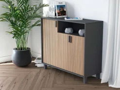 Sale Herdasa Sapateiro/Móvel organização - H86cm x L100cm x P37cm cinza grafite portas impression serrado - Gotemburgo Cinzento