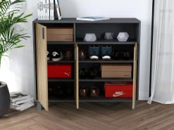 Sale Herdasa Sapateiro/Móvel organização - H86cm x L100cm x P37cm cinza grafite portas impression serrado - Gotemburgo Cinzento