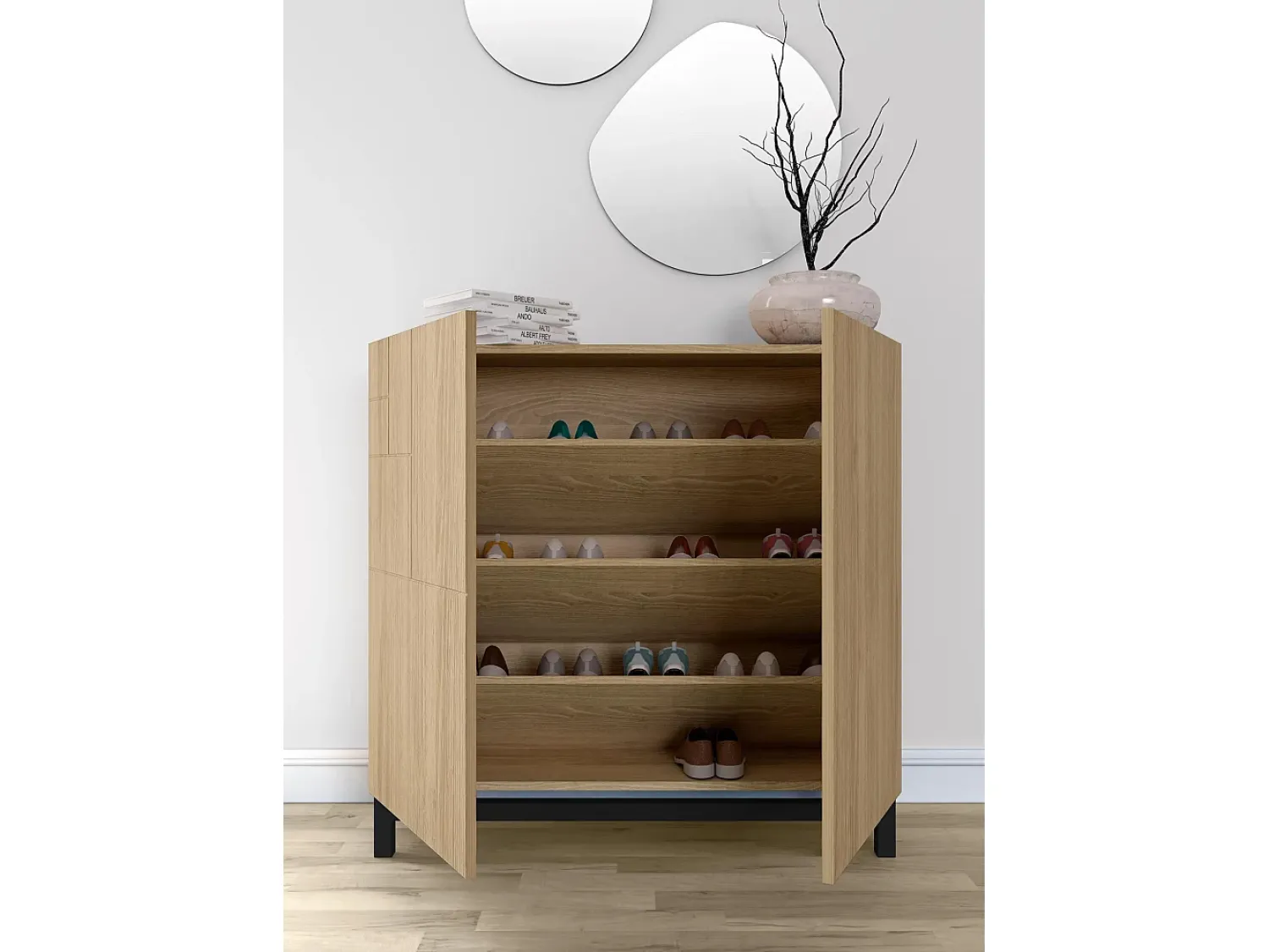 Hot Herdasa Sapateiro/Móvel organização - H90cm x L90cm x P27cm carvalho dourado pernas - Copenhague Preto